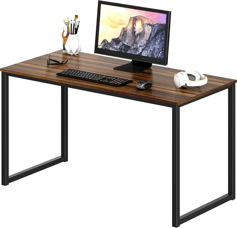 Computer Desk with Integrated Monitor Shelf Walnut Brown and Black Metal
