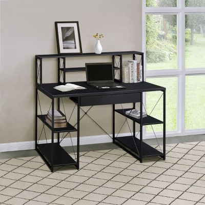 Computer Desk with Integrated Side Shelving, Matte Black Finish
