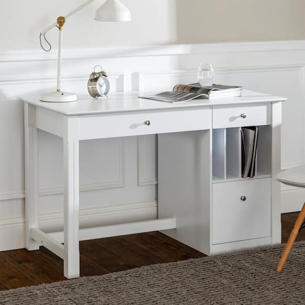 Computer Desk with Keyboard Tray and Three Drawers in White