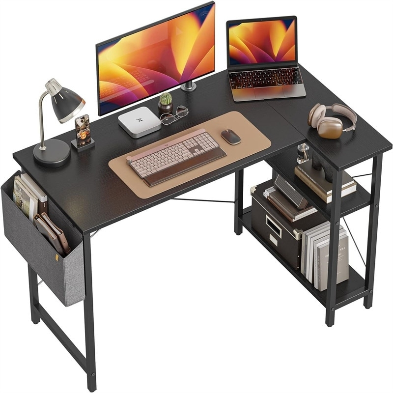 Computer Desk with L-Shaped Design and Integrated Shelving