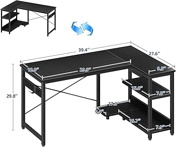 Computer Desk with L-Shaped Design and Integrated Shelving