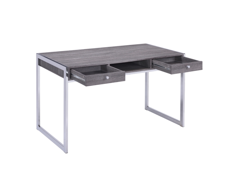 Computer Desk with Monitor Hutch, Gray Wood Finish, and Matte Black Frame