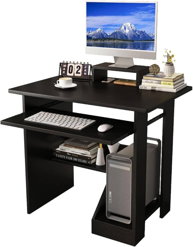 Computer Desk with Multi-Tier Storage, Mobile Desk with Monitor Stand
