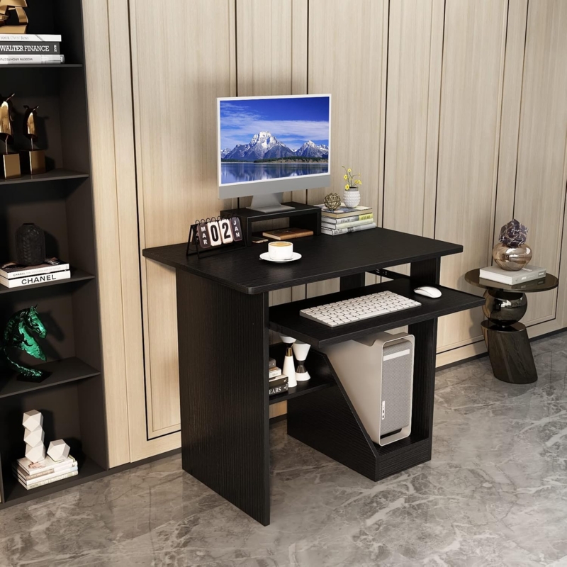 Computer Desk with Open Frame and Monitor Riser, Compact Home Office