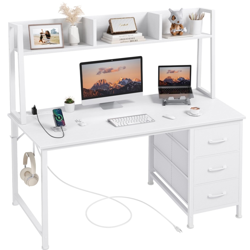 Computer Desk with Power Outlets, Modern Home Office Setup
