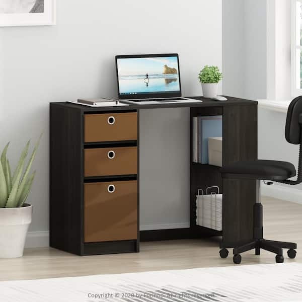 Computer Desk with Pull-Out Keyboard Tray and Fabric Drawer Bins