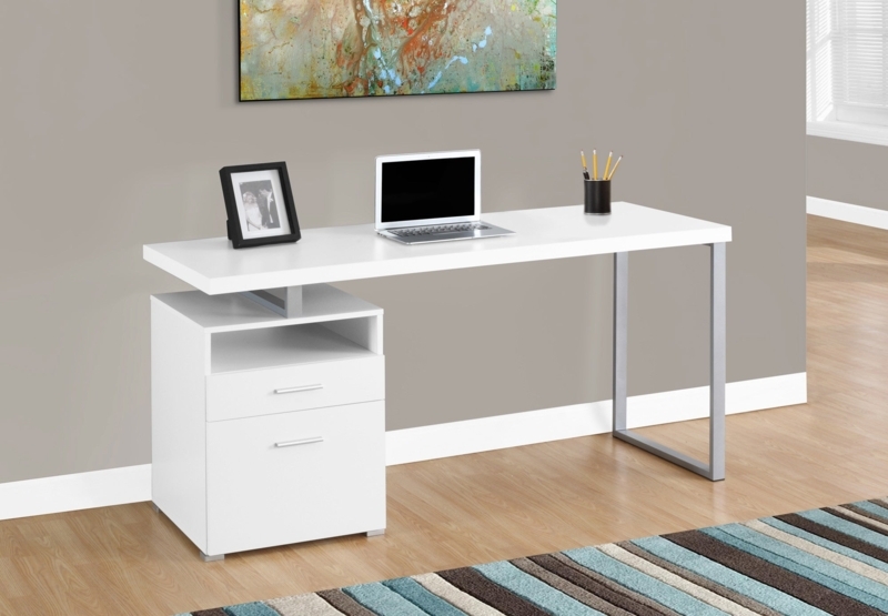 Computer Desk with Silver Sled Legs, Floating Top and Single Pedestal