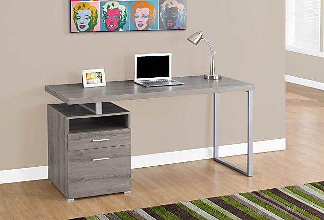 Computer Desk with Silver U-Shaped Legs & Open Shelf