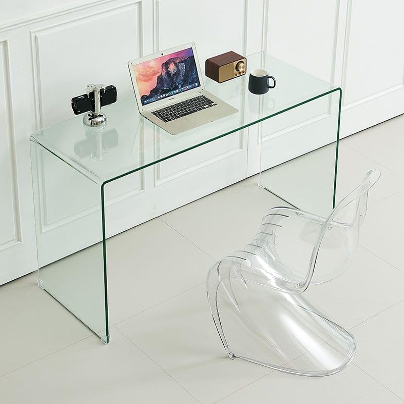 Computer Desk with Sled Legs and Tempered Glass Top