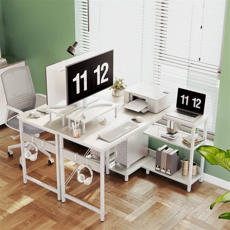 Computer Desk with Small Space L-Shape and Open Metal Base