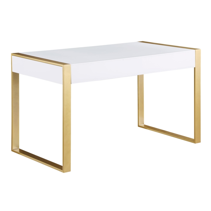 Computer Desk with Two Drawers, Ring Pulls, and Polished X-Frame