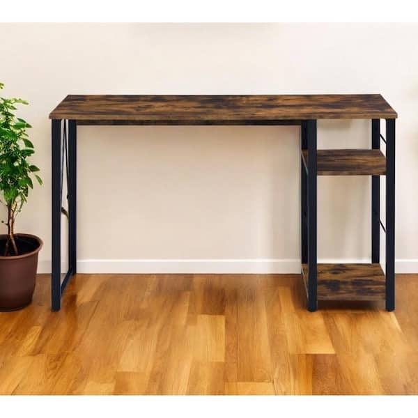 Computer Desk X-Frame Legs Dark Wood-Toned Metal Industrial Minimalist