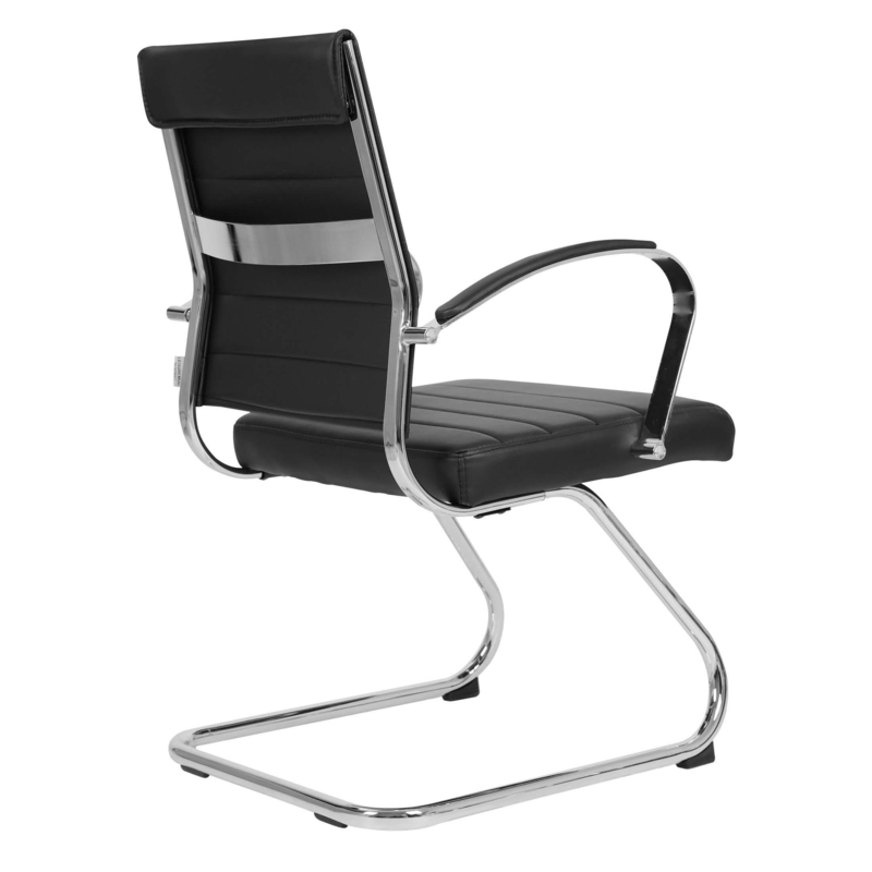 Conference Chair, Armless Sled Base, Cognac Ribbed Leather-Like, Mid-Century