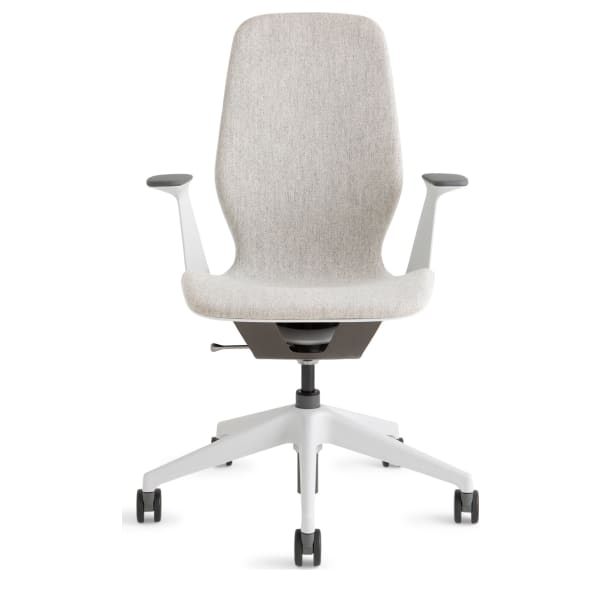 Conference Chair, White Upholstery with Swivel Base and Casters