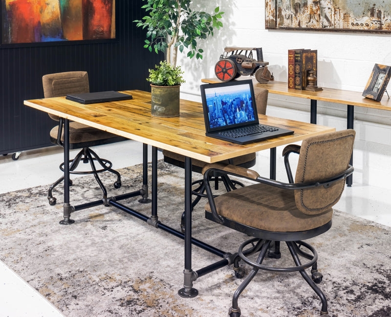 Conference Table Industrial Styling with Metal Pipe Base and Wood Top
