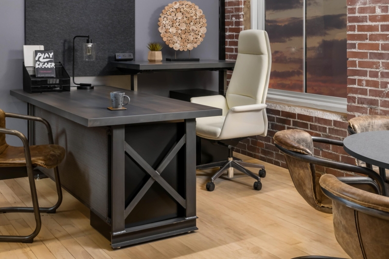 Conference Table with I-Beam Legs, Live Edge Top, and Cross-Bracing.