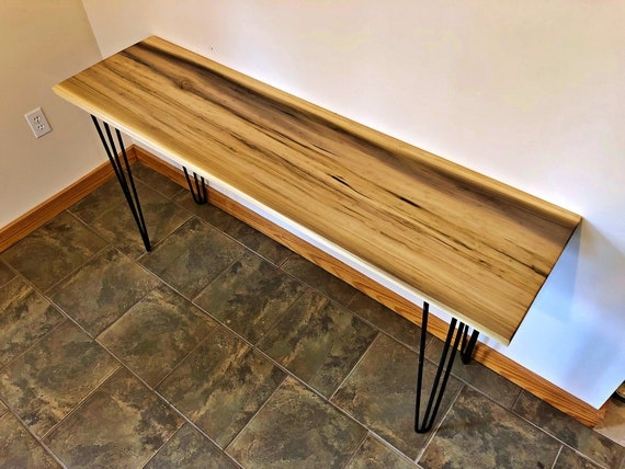 Console Table Figured Grain Multi Colored Wood Slim Silhouette