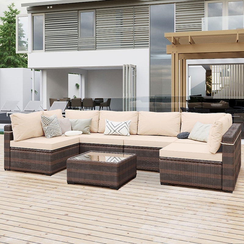Contemporary 7-Piece Patio Furniture Set with Espresso Wicker