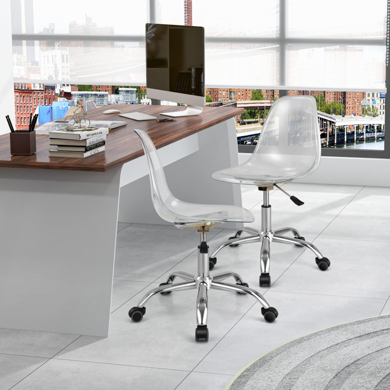 Contemporary Acrylic Task Chair with Curved Back and Polished Metal Base