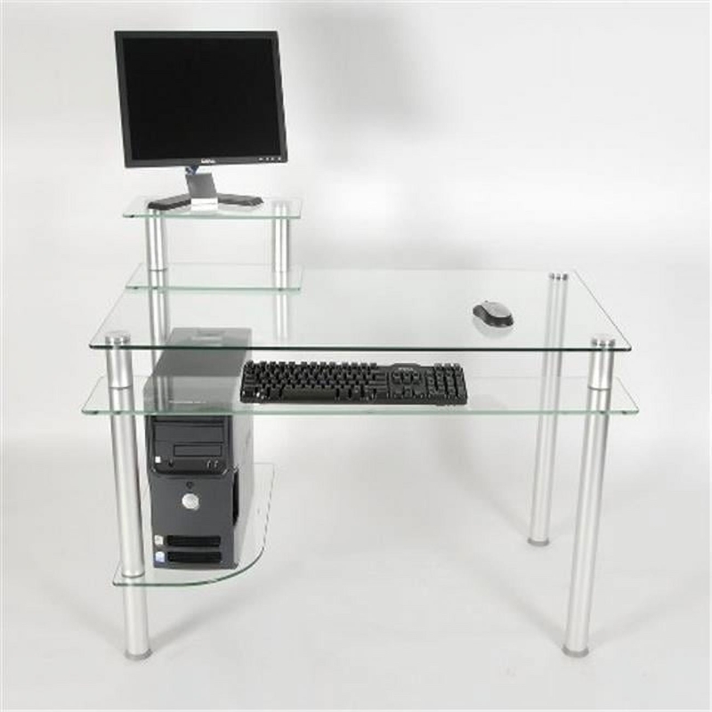 Contemporary Computer Desk with Clear Glass Top and Z Shaped Legs