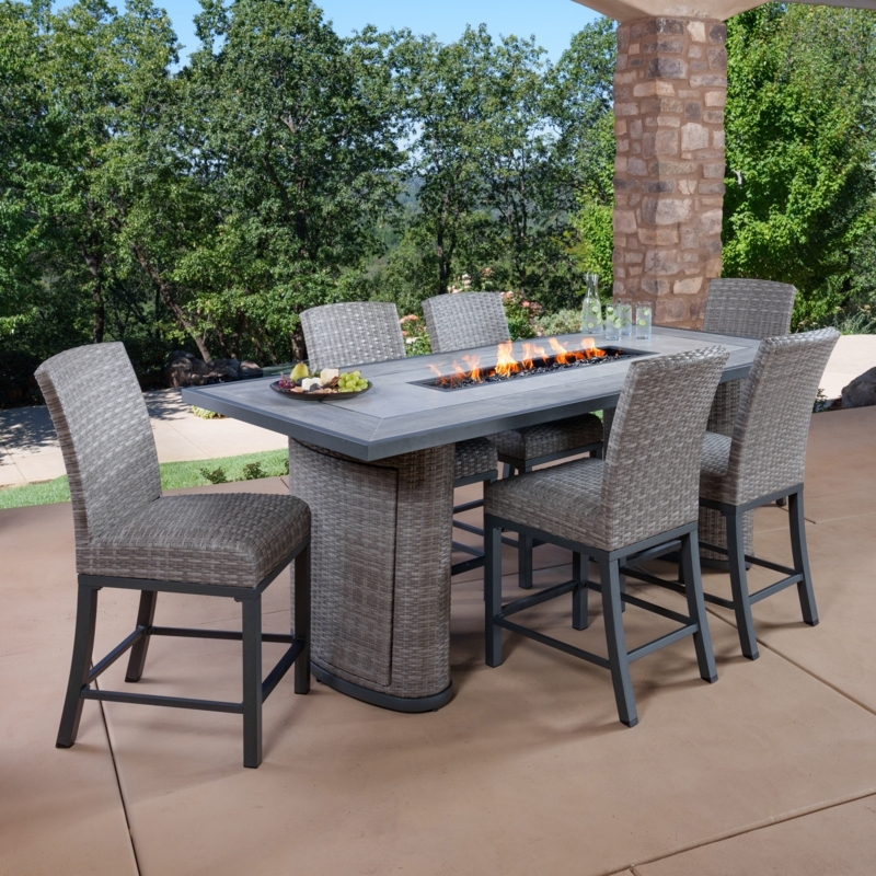 Contemporary Counter Height Outdoor Dining Set Integrated Fire Pit