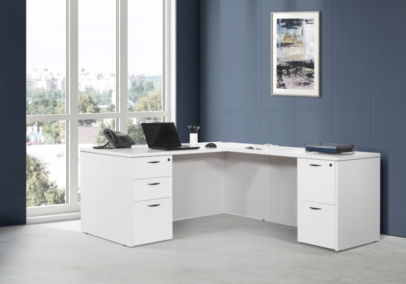 Contemporary L-Shaped Desk with Integrated Pedestal Drawers