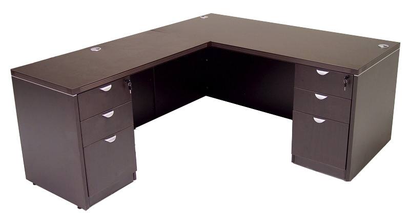 Contemporary L-Shaped Desk with Silver Bar Hardware