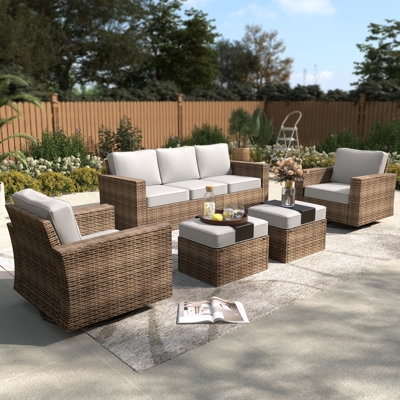 Contemporary Outdoor Conversation Set, Espresso Wicker Modular Sectional