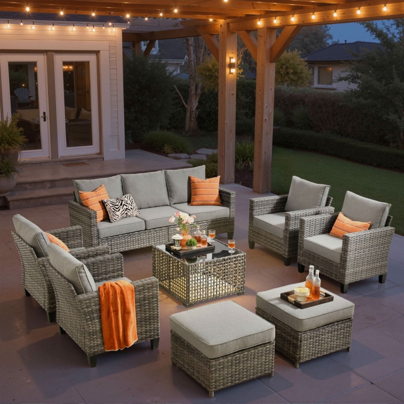 Contemporary Patio Conversation Set with Swivel Rocking Chairs, U-Shaped