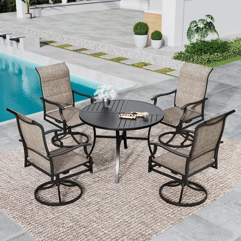 Contemporary Patio Dining Set with Grey Padded Swivel Chairs