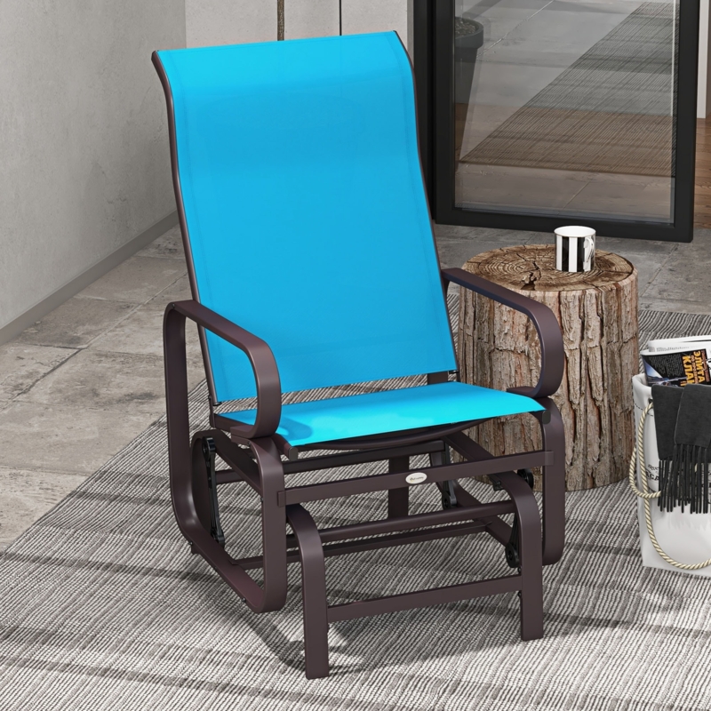 Contemporary Patio Glider Charcoal Gray Metal Mesh High Back