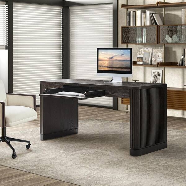 Contemporary Writing Desk with Fluted Pillar Base and Storage Drawers