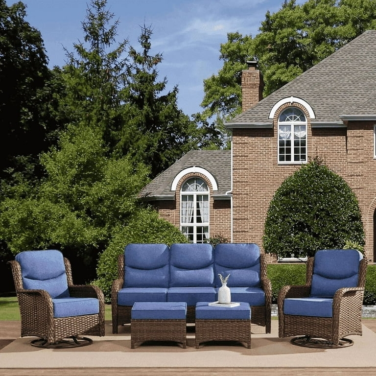 Conversation Set 5-Piece Woven Wicker Swivel Rocker Chairs
