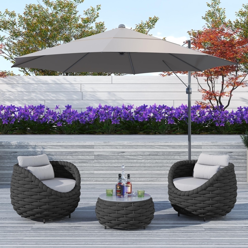 Conversation Set Charcoal Cushions Black Metal Frame Slatted Back