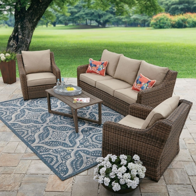 Conversation Set Grey Woven Wicker & Slatted Tabletop