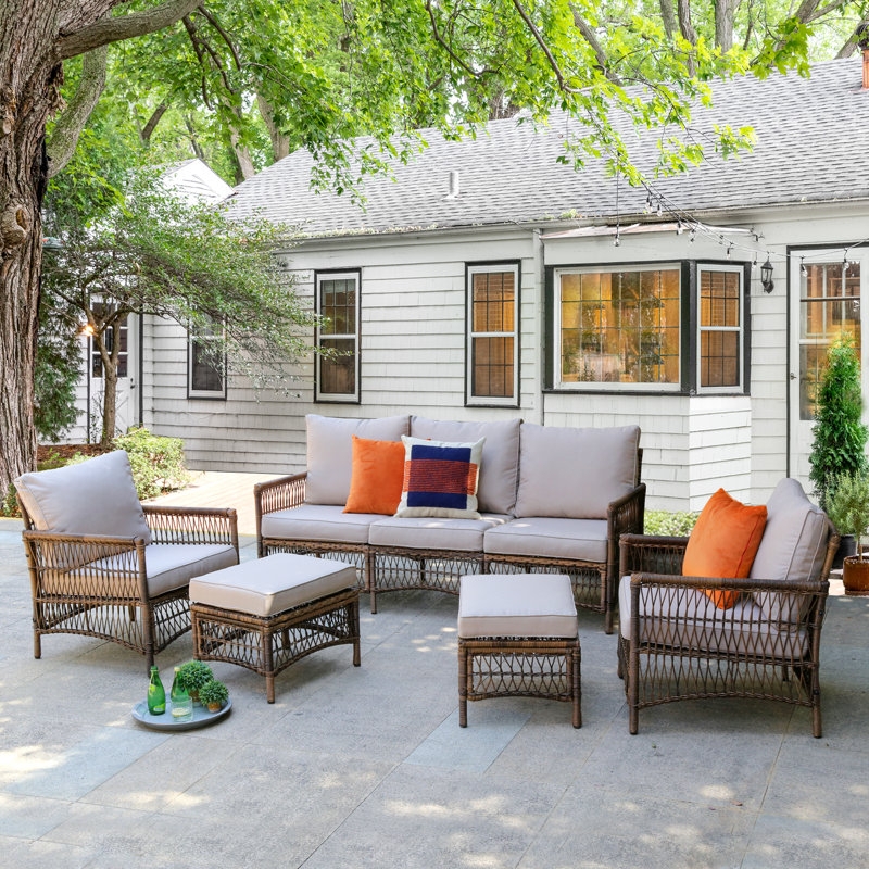Conversation Set Navy Blue Cushions Woven Wicker Texture Modern Coastal.