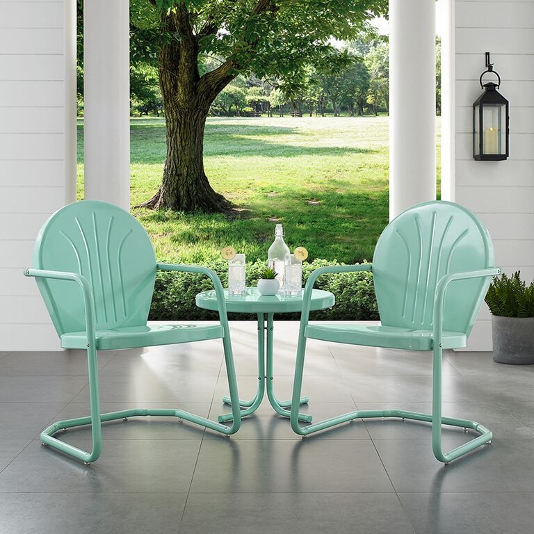 Conversation Set Teal Metal Finish, Retro Metal Garden Chairs