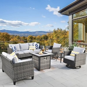 Conversation Set with Curved Sofa Silhouette and Integrated Fire Pit