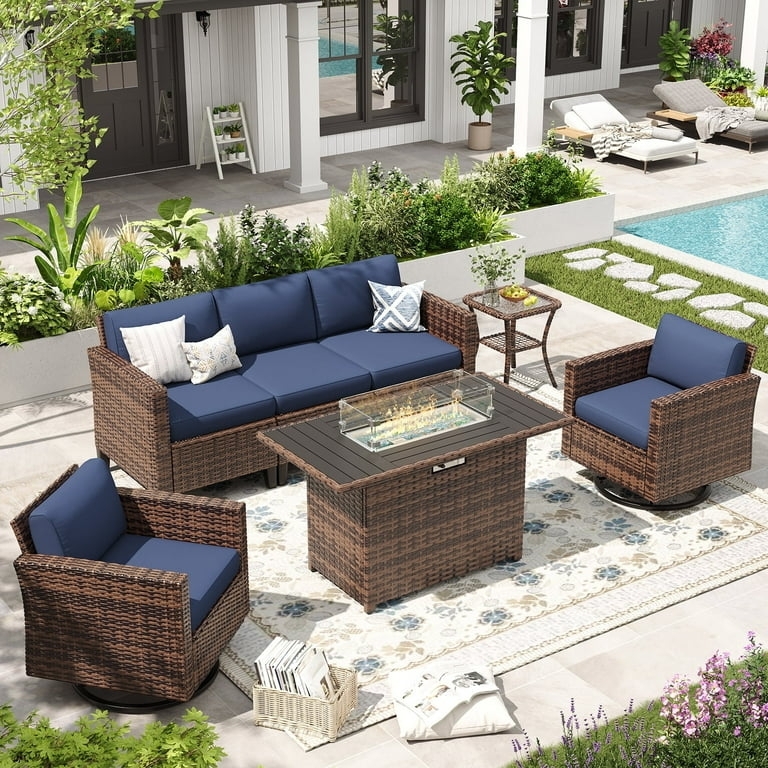 Conversation Set with Modular Layout and Integrated Fire Pit Table