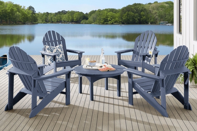 Conversation Set with Slat Top Table and Nautical Striped Pillows