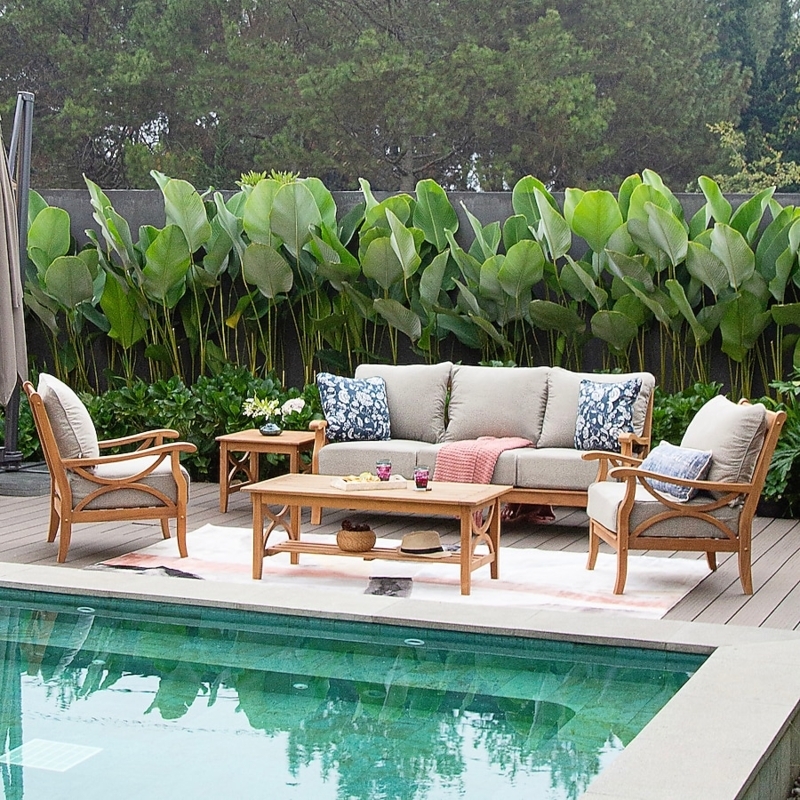 Conversation Set with Teak Look Wood Frames and Slatted Detailing