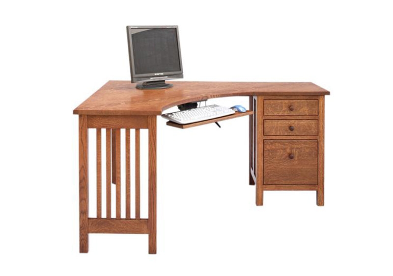 Corner Desk Craftsman Wood Slatted Sides Two-Tier Compact Workstation