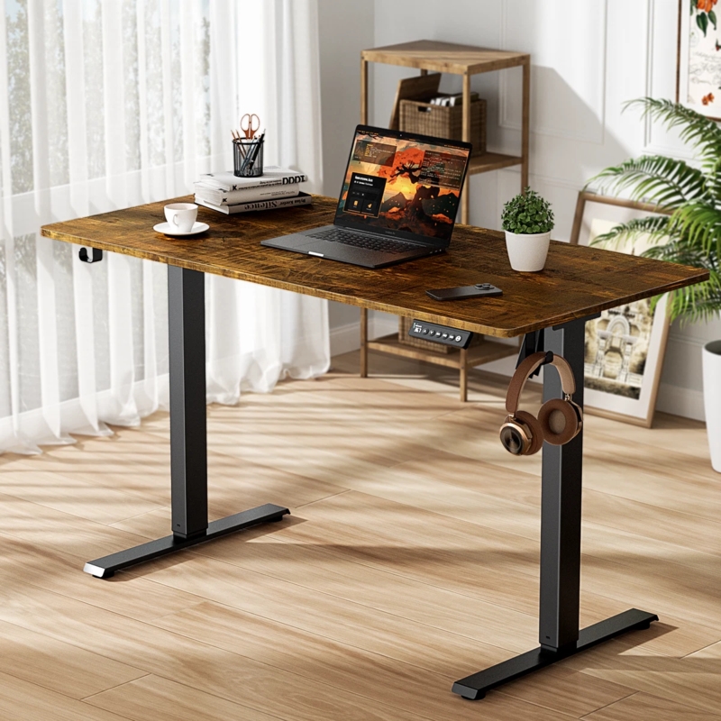 Corner Desk L-Shaped, Light Wood Top with Integrated Monitor Shelf