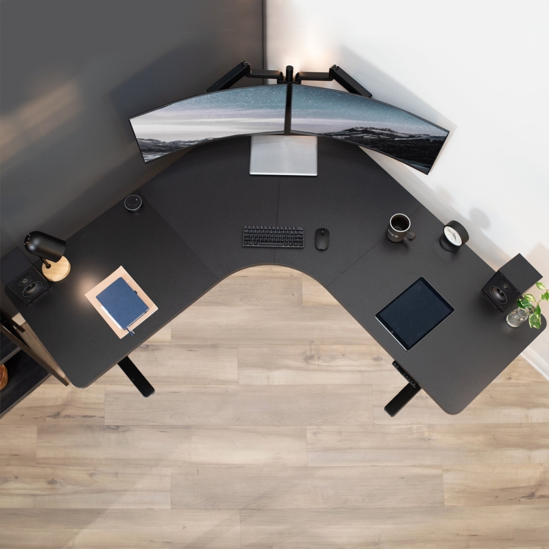 Corner Desk Sit To Stand L-Shaped Matte Finish Dual Monitor