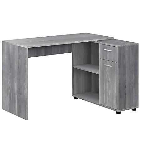 Corner Desk with Weathered Finish, Asymmetrical Storage, Silver Leg.