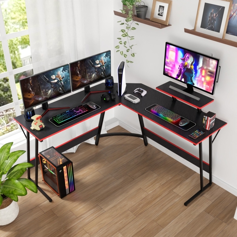 Corner Desk with X-Brace and Open Base. Minimalist L-shaped corner desk.