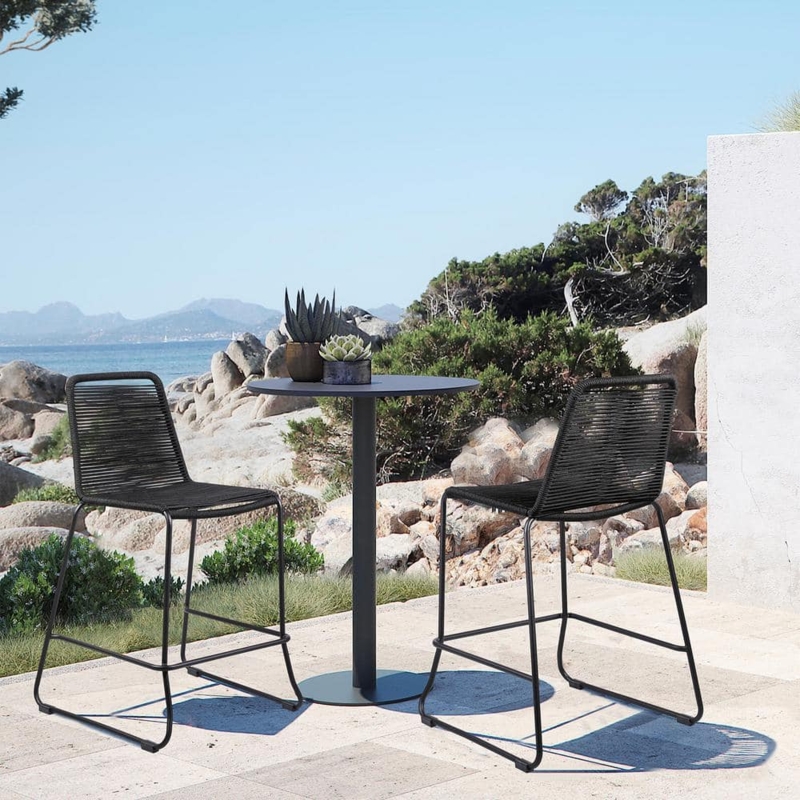 Counter Stool Metal with Vertical Rope Weave Backrest Coastal Modern