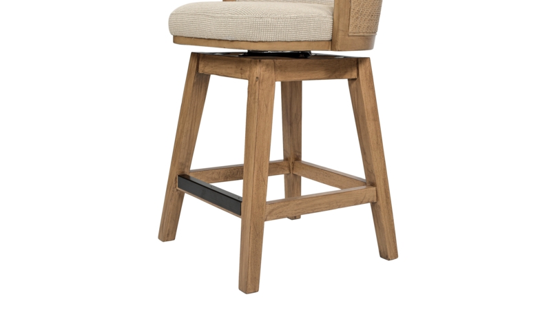 Counter Stool Wood Swivel Woven Cane Inlay High Back Recessed Arms