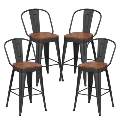 Counter Stools Woven Strap Seat Matte Black Frame Minimalist