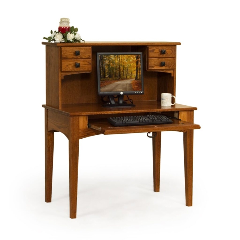 Craftsman Wood Writing Desk with Integrated Hutch and Storage Cubbies